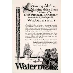  1929 Ad Watermans Fountain Pen Byrd Arctic Expedition 