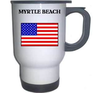 US Flag   Myrtle Beach, South Carolina (SC) White Stainless Steel Mug