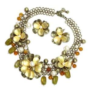   Brushed Gold Metal; Cream Pearls; Carnelian Beads; Lobster Clasp