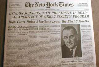 BEST 1973 newspaper ABORTION MADE LEGAL by US Supreme Court ROE v WADE 
