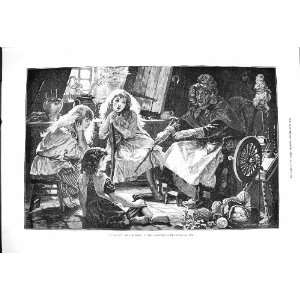   1878 Folk Lore Old Lady Children Spinning Wheel Wool