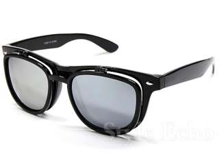 Flip Up Mirrored and Clear Lens Wayfarer Sunglasses  