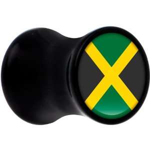  2 Gauge Black Acrylic Jamaica Flag Saddle Plug: Jewelry