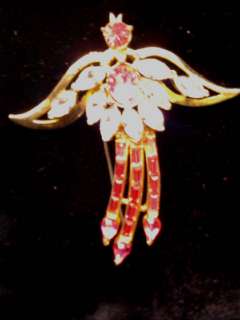   Pink Rhinestone Bird Brooch Coro Craft 1951 Adolph Katz Patent# 163205