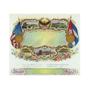 STOCK Cigar Box Label, View of US and Cuba Flags Giclee Poster Print 