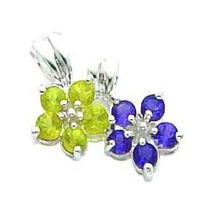  Sterling Silver Amethyst & Peridot Flower Charm Jewelry