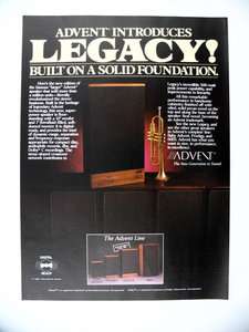 Advent Legacy Speaker speakers 1985 print Ad  