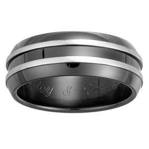   Mens Black Stainless Steel Double Row Engraved Band, Size 12 Jewelry