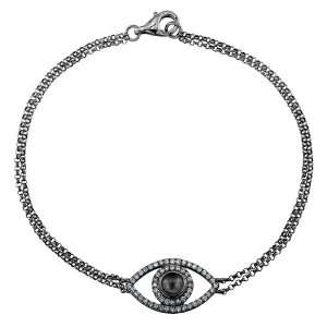 14k Black Gold Diamond Moonstone Evil Eye Bracelet (1/4cttw, IJ, I1 I2 