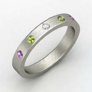  Anahit Band, Round Diamond Sterling Silver Ring with Green 