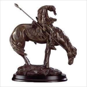   TRAIL Statue Reproduction~American INDIAN with Spear & Horse  Bronze
