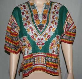 Teal Green Multi Color African Dashiki Shirt Size Large  