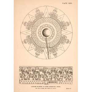  1883 Wood Engraving Ancient Sacrificial Stone Aztec Mexico 