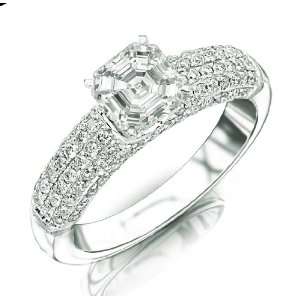   74 Carat Vintage Style Bead Set Diamonds Engagement Ring: Jewelry