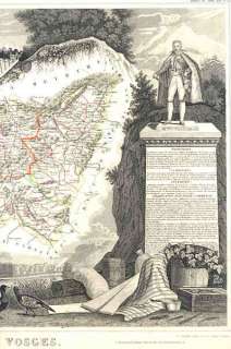France VOSGES. Original Old Antique Map.Levasseur.1854  