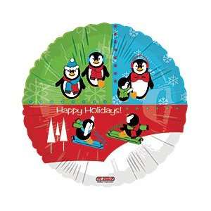  Happy Holidays Skiing Penguins Red Blue Green White Snow 