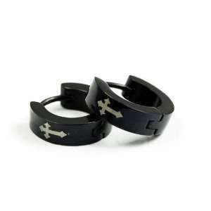   Black Titanium Silver Cross Design Earrings for Men: Everything Else
