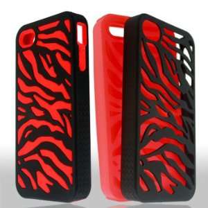  4G 4 G / 4S 4 S Black Zebra Animal Skin Design Rubber Feel Hybrid 