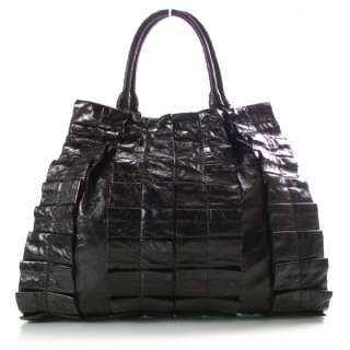 MIU MIU Leather Vitello Lux Pleated Tote Bag Black  
