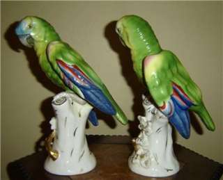 ANTIQUE Portuguese Vista Alegre Porcelain PAIR Parrots  