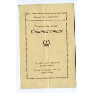  1924 Lancaster Pennsylvania Commencement Program 