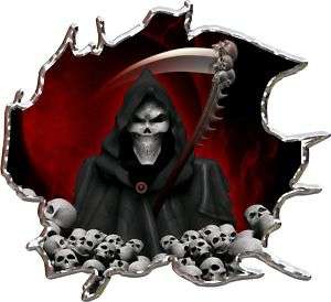 Vinyl graphic decal Grim Reaper Skulls red race car  