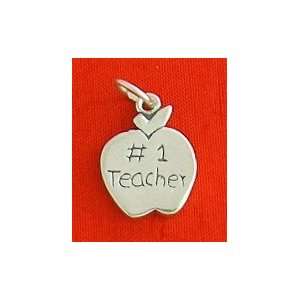  Charm, NUMBER ONE TEACHER in Apple, 5/8 inch, 2.4 grams Jewelry