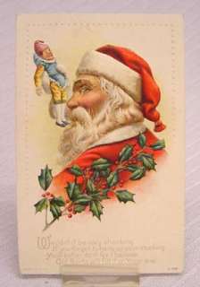 ANTIQUE CHRISTMAS POSTCARD SANTA CLAUS TOY DOLL GIFT  