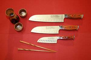 PRO LINE Sushi Knife Set w  Red Wood Handles. 3 Knives  