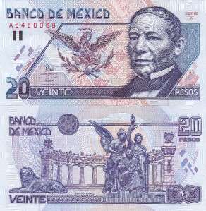 Mexico $ 20 Pesos Benito Juarez May 6, 1994 UNC A5460068 Super Note 