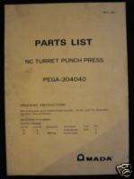 Amada PEGA 304040 Parts List NC Turret Punch Press  