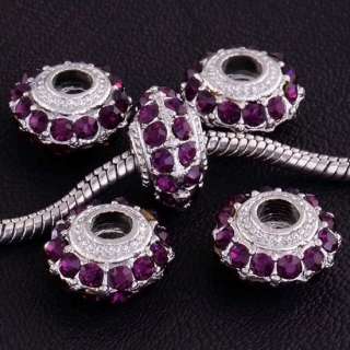 2PC INLAY AMETHYST CRYSTAL CHARM BEAD JEWELRY FIT CHAIN  