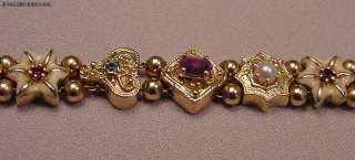 14k Slide Bracelet Amethysts Rubies Emeralds Pearls  