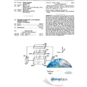  NEW Patent CD for METHOD OF OPERATING A CONVERTIBLE MEMORY 