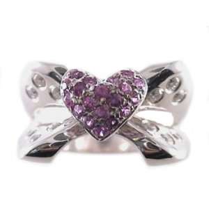   78ct.Diamond & Pink Sapphire pave set heart Promise Ring Jewelry