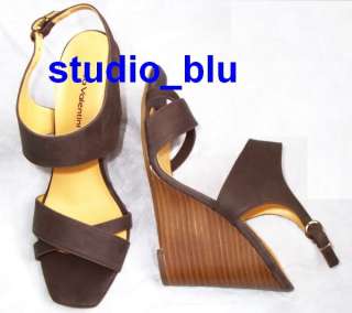 LUCA VALENTINI Brown Leather Wood Wedge Sandal Shoe 37  