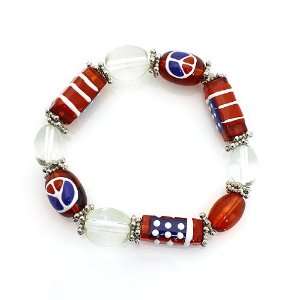  Theme Bracelet; Silver Metal with Red and Clear beads; United 