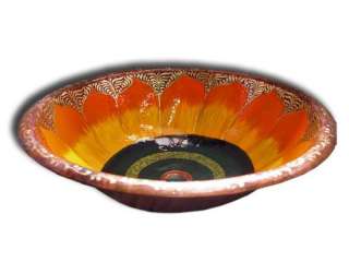 Mexican Hand Painted Copper Vessel Sink Round Sunflower  