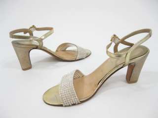 ANDREW GELLER Gold Rhinestone Heels Shoes 6.5 In Box  