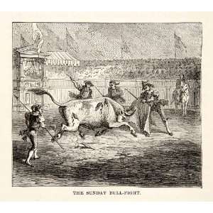  1880 Wood Engraving Bullfight Entertainment Sport Mexico 
