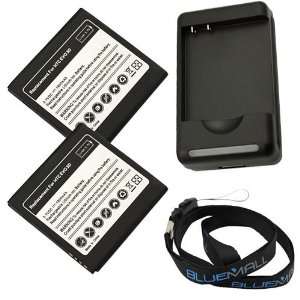  Ion Batteries + Charger + Bluemall Neckstrap Lanyard for HTC EVO 