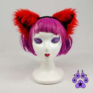 KITTY cat cosplay cYbEr Goth Anime Hat EARS Neko furry HEADBAND fur 