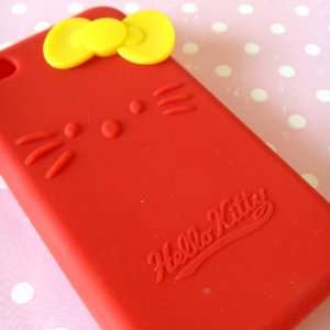 Hello Kitty Iphone 4 Red Metallic Kitty on Apple Case with Free Mirror 
