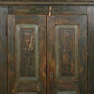 Exceptional Antique Green Painted Pine Two Door Armoire c1860  