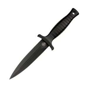  H.R.T. Boot Knife, Stainless, Black Blade, Plain, Leather 