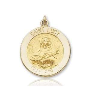   Yellow Gold Pray for Us Carved Saint Lucy Medal