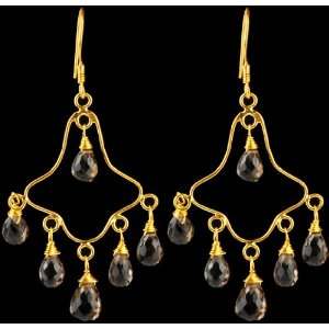  Faceted Smoky Quartz Chandeliers   18 K Gold Everything 