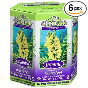 Seelect Organic Tea Bags, Senna Leaf, 16 Count Boxes (Pack of 6 