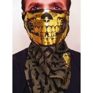  GANGSTER GOLD GRILL SKULL FACE MASK AK ARMY GUNS OLIVE 