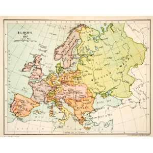  1926 Lithograph Map Europe 1815 Russian Empire France 